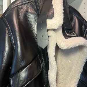 Zara Black Leather Jacket with Cream Lining